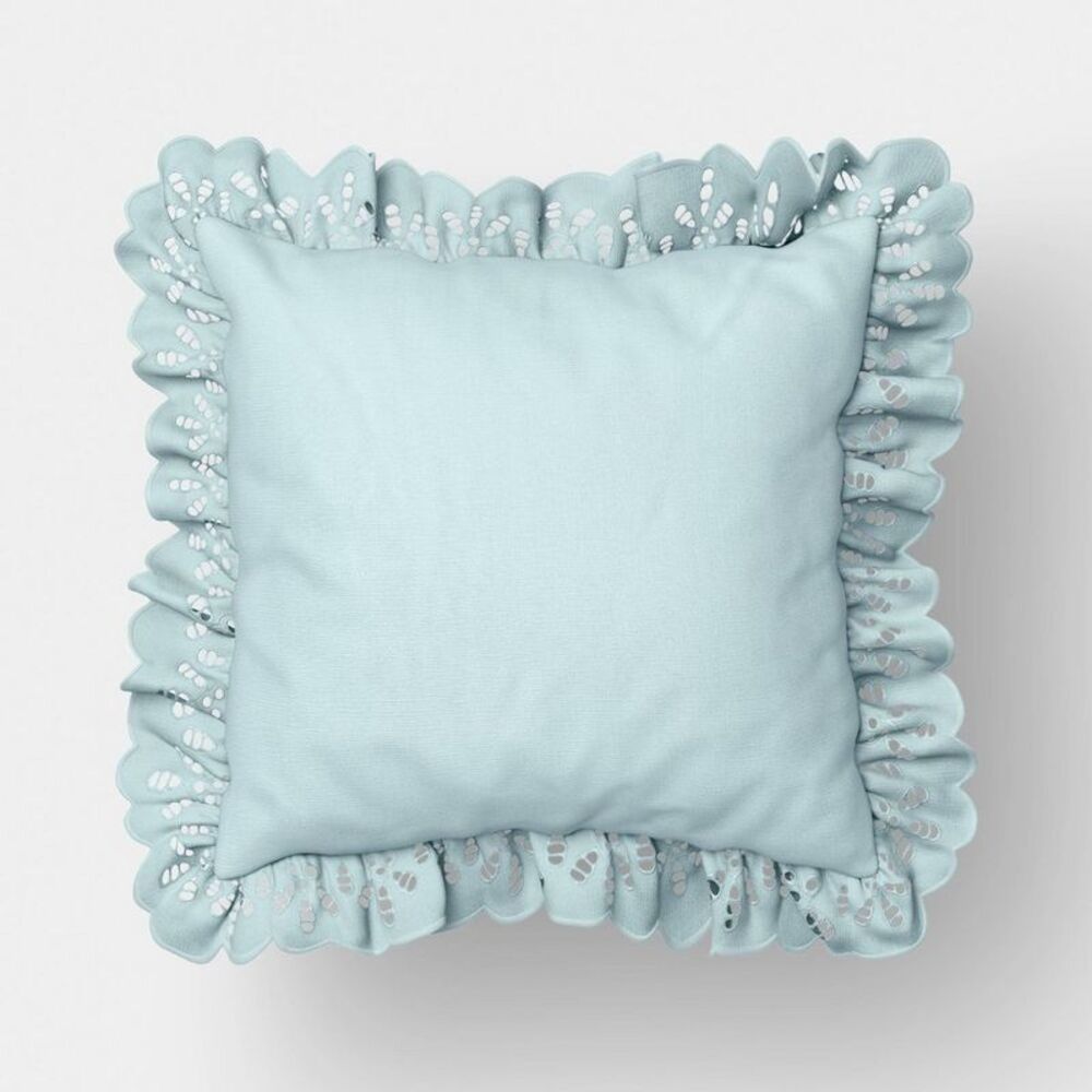 26"x26" Eyelet Ruffle Outdoor Throw Pillow Blue -  Blue